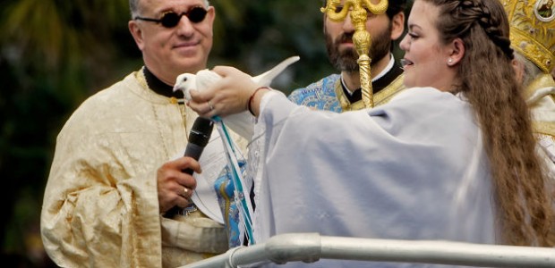 It is not known whether the dove returned after being released for Epiphany, but Fr. Gounaris has flown the coup.