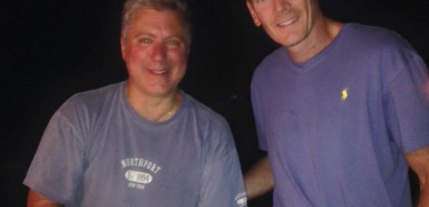 John Heropoulos (L) and Richard Crook pose for a photo