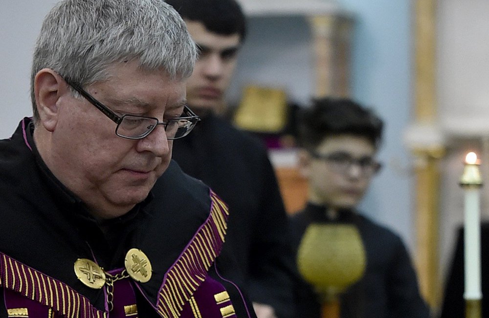 The Rev. Larry Jensen of St. Joseph Maronite Church was defrocked over a claim he abused a minor 15 years ago. (Michael G. Seamans/Morning Sentinel)