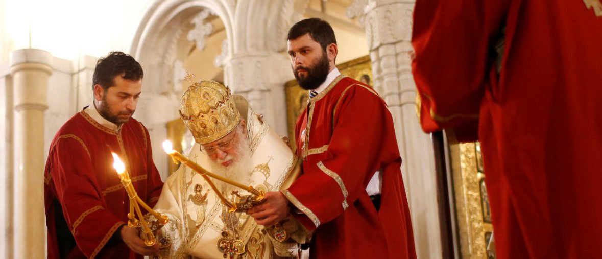 Georgian Patriarch Ilia II leads a midnight Christmas service at the Holy Trinity Cathedral in Tbilisi, Georgia, January 7, 2017. REUTERS/David Mdzinarishvili - RC15C3BBBFE0