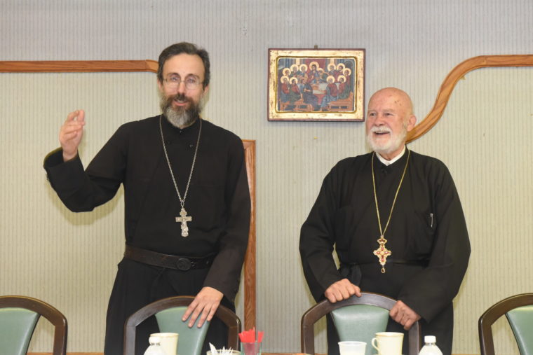 Father Gerasimos Makris (L) with father Constantine Kobitsis. (Photo by TNH/Costas Bej)