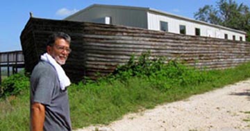 Alfonse Salazar passes the Ark-shaped school on the grounds of the former monastery July 17. Salazar bought the property in January and is in the process of cleaning out trash left behind and demolishing most of the buildings. Zeke MacCormack/Express-News