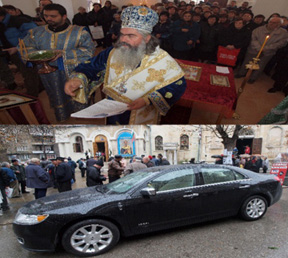 Bishop Kiril is serving part of his flock on St. Nikola's Day (above), while the rest of his flock is being startled by the 