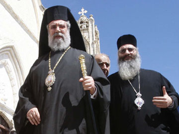 Cyprus Orthodox Archbishop Chrysostomos II, above, said a Cypriot monk who tried to smuggle a nun's skeleton out of Athens was a ”charlatan” and called his actions were sacriligious.