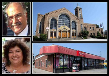 TANGLED:St. Demetrios (top right) owes big on an improperly exempted rental property (right). Some blame officials Faye Pappas (bottom left) and Peter Hirakis (top left).