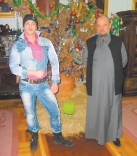 Bishop Kacavenda poses with Belgrade stripper Dejan Nestorovic