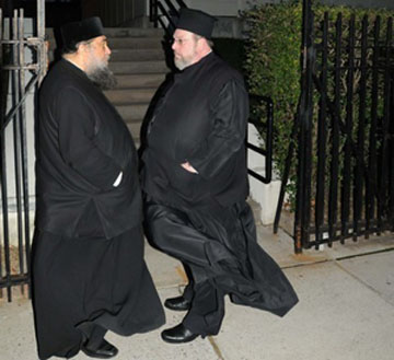 Bishop Vikentios of Apameia, left, is seen here together with Metropolitan Evangelos of New Jersey, outside the St. Nektarios Church in Brooklyn, NY. Bishop Vikentios was ordered to leave the U.S. immediately by Patriarch Bartholomew. Costas Bej/TNH